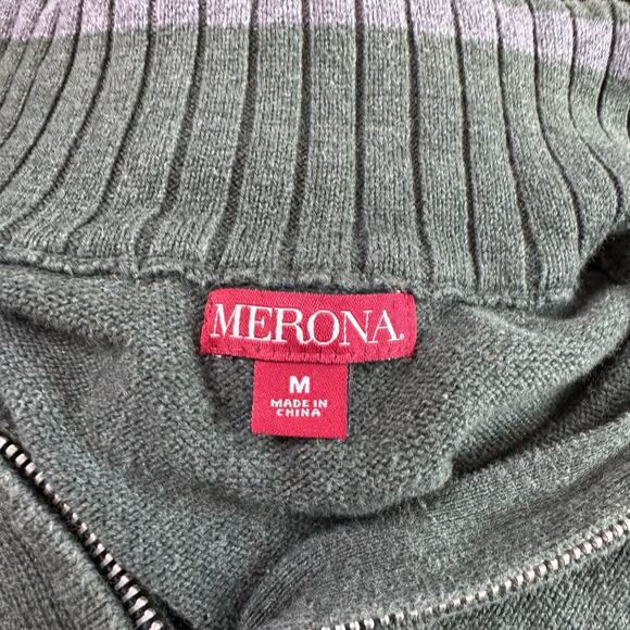 Y2K Earthy Green Cotton 1/4 Zip Mock Neck Pullover Sweater Hippie Mountain Man M - Picture 6 of 6